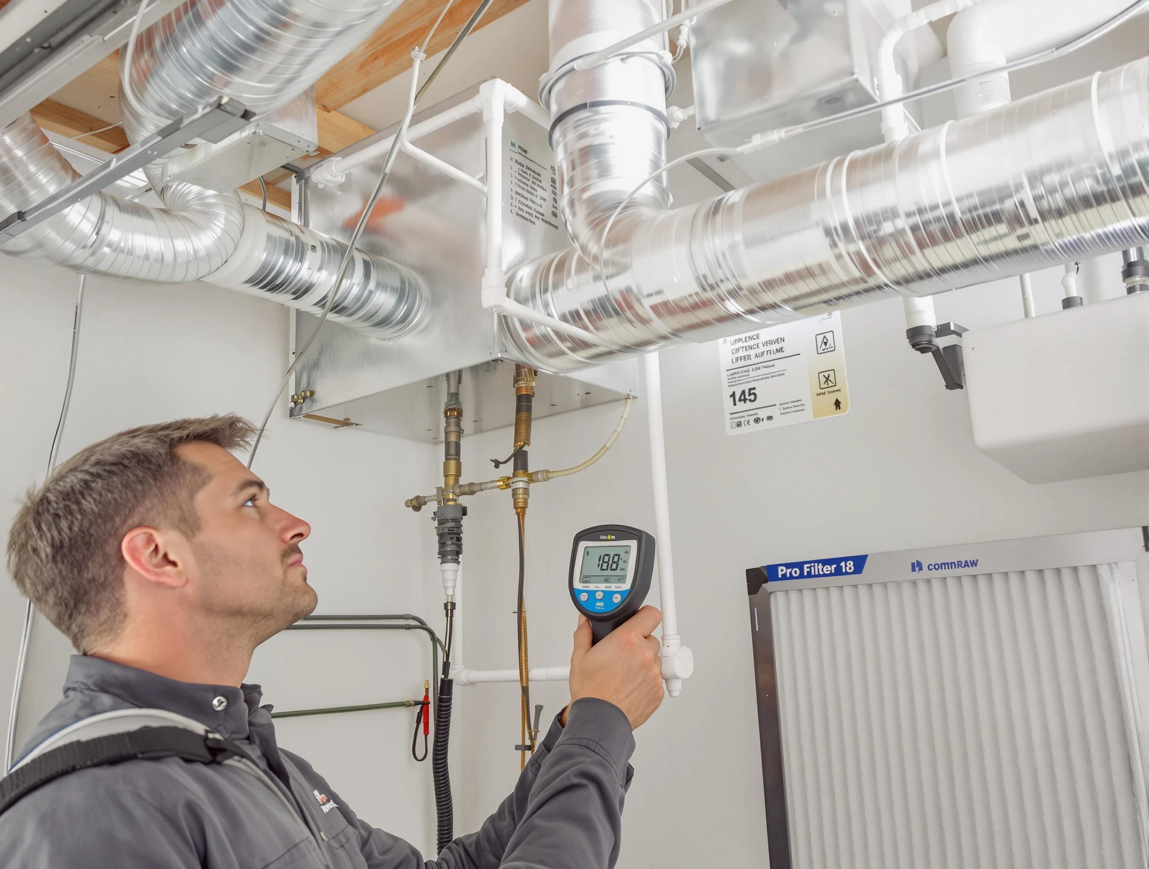 Dormont Air Duct Cleaning expert conducting detailed filter system inspection using diagnostic tools in Dormont