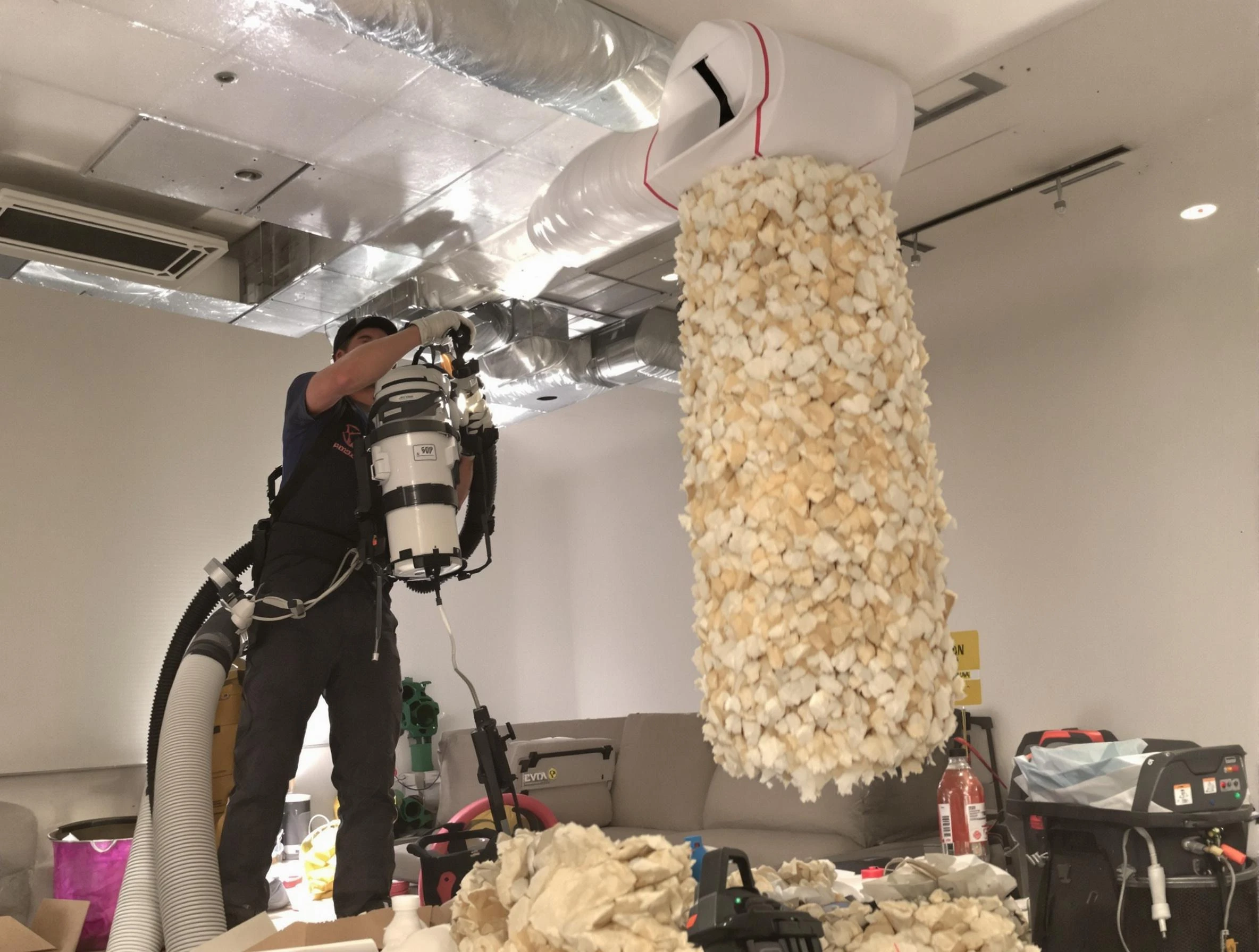 Dormont Air Duct Cleaning technician performing precision vacuum insulation removal in a residential property in Dormont